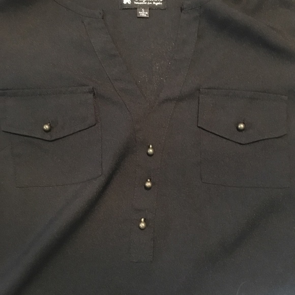 Black Blouse with Gold Buttons 3/4 Length Sleeves - Picture 2 of 5